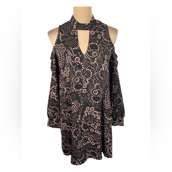 Everly Black and Orange Floral Cold Shoulder Dress Small - Picture 1 of 11